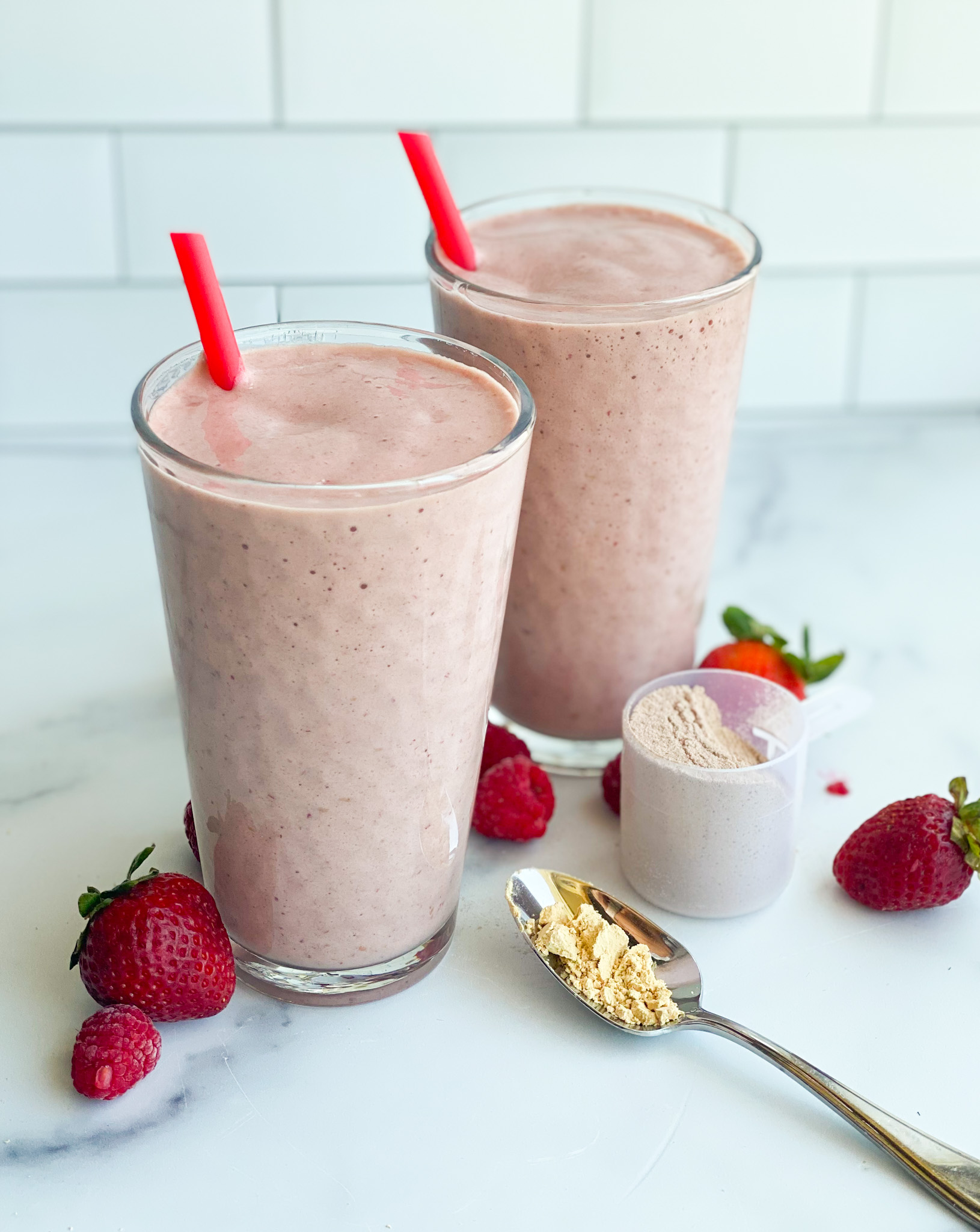 Triple Berry Smoothie (12g protein per smoothie!) - Fit Foodie Finds